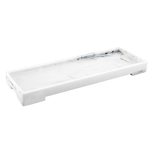 Product Cover Luxspire Vanity Tray, Toilet Tank Storage Tray, Resin Bathtub Tray Bathroom Tray Marble Pattern Tray, Vanity Organizer for Tissues, Candles, Soap, Towel, Plant, etc - White Marble