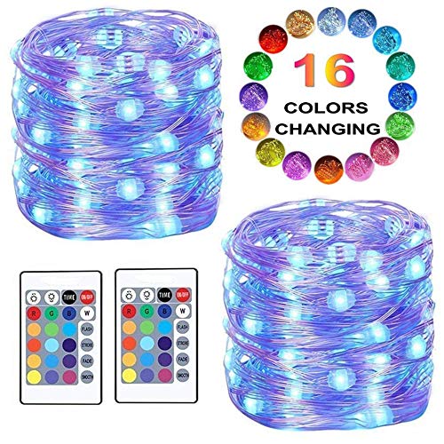 Product Cover LED String Lights, Battery Powered Fairy Lights Color Changing Starry Twinkle Star Lights Remote Timer,16 Ft 50 LED Decorative Wire Lights Bedroom Party Xmas Home (16 Colors,2 Pack)