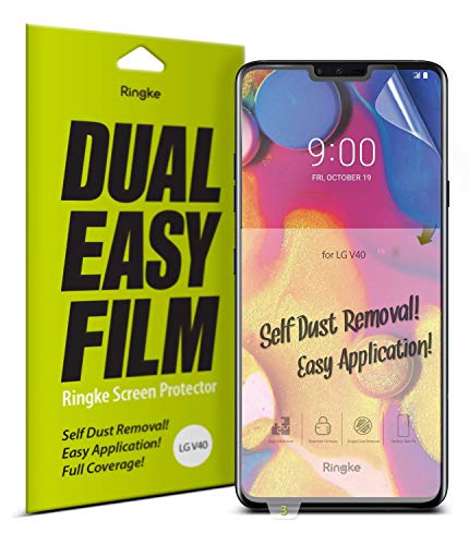 Product Cover Ringke Dual Easy Film (2 Pack) Compatible with LG V40 ThinQ High Resolution Anti-Smudge Coating Easy Application Case Friendly Screen Protector for V40 Thin Q (2018)