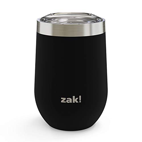 Product Cover Zak Designs 11.5oz Wine Tumbler With Stainless Steel Double Wall Insulation And Lid, 11.5 oz, Black