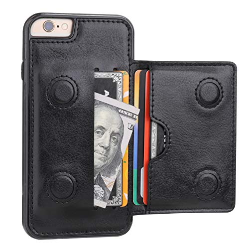 Product Cover KIHUWEY iPhone 6 iPhone 6S Wallet Case with Credit Card Holder, Premium Leather Kickstand Durable Shockproof Protective Cover for iPhone 6/6S 4.7 Inch(Black)