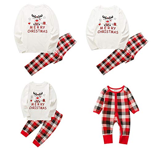 Product Cover Baywell Merry Christmas Family Pajamas Holiday Matching Deer Printed Plaid Sleepwear Clothes Sets