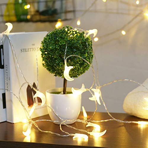 Product Cover HUXICUI 10Ft 20 LED String Lights Battery Powered Warm White Moon Fairy Decorative Lights for Bedroom Patio Wedding Party Outdoor Indoor Christmas Decorations