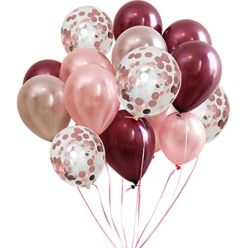 Product Cover FUNPRT Burgundy Latex Balloon and Rose Gold Confetti Balloons 12 inch 50 Count