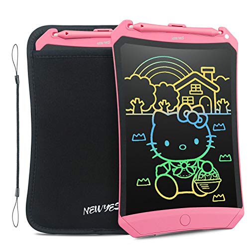 Product Cover NEWYES LCD Writing Tablet 2019 Improved Colorful Screen 8.5 Inch Electronic Writing Board Doodle and Scribble Notepad Erasable Magnetic Drawing Memo with Case and Lanyard Gift for Girls Kids Pink