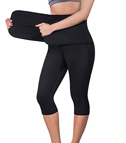 Product Cover Ursexyly Women Sauna Yoga Pant Capris Fat Control Sweat Legging with Waist Trainer Belt Hot Sweat Pants