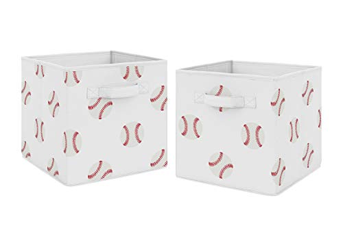 Product Cover Sweet Jojo Designs Red and White Sports Organizer Storage Bins for Baseball Patch Collection - Set of 2