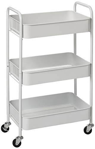 Product Cover CAXXA 3-Tier Rolling Metal Storage Organizer - Mobile Utility Cart with Caster Wheels, White