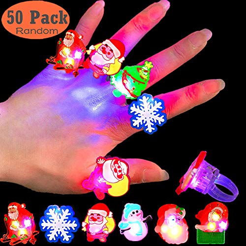 Product Cover Gavoyeat Christmas LED Ring Luminous Flash Finger Rings Toys 50 Pack Party Favor Blinking Jelly Rubber Rings Kids Adults Gifts Box Sets