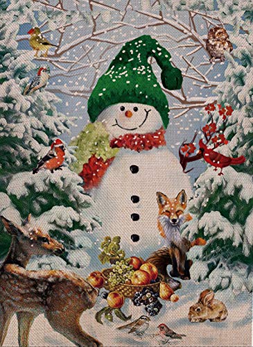 Product Cover Selmad Home Decorative Merry Christmas Cardinal Garden Flag Winter Snowman Double Sided, Deer Owl House Yard Flag for Xmas, Outside Animals Yard Decorations, Vintage Seasonal Outdoor Flag 12 x 18