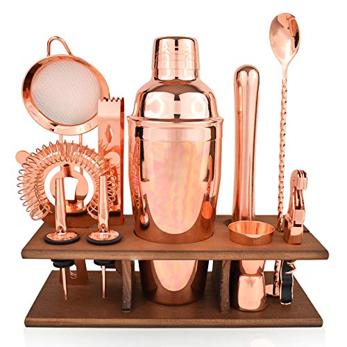 Product Cover Bartender Kit Copper 11 Piece - Copper Parisian Cocktail Mixology Set - Rose Gold Shaker With Muddler, Pourers, Strainer & Twisted Bar Spoon