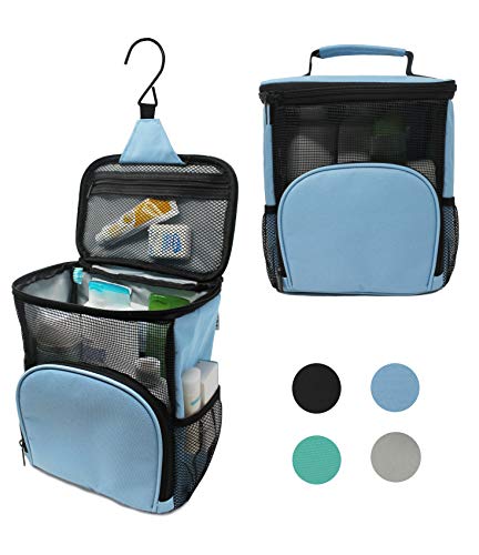 Product Cover TERRA Home Portable Shower Caddy - Large Capacity, Quick Dry, Mildew Resistant with Metal Hook - Hanging Shower Bag - Waterproof, Breathable Mesh Toiletry Tote for Gym and College Dorm (Light Blue)