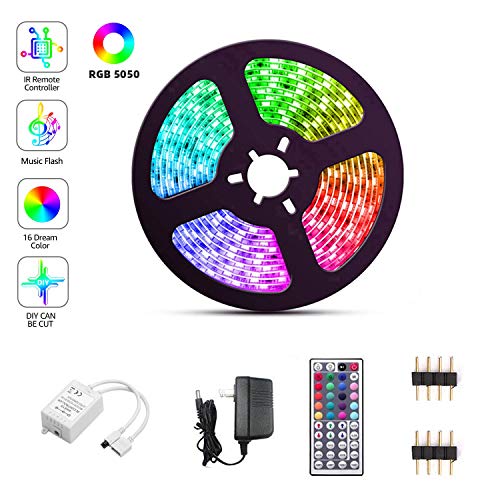Product Cover LED Strip Lights, SFOUR RGB Light Strips with Waterproof 16.4FT/5M 44Key, Color Changing lights, Rope Light 150 SMD 5050 LED, IR Remote Controller Flexible Strip for Home Party Bedroom DIY Party Indoo
