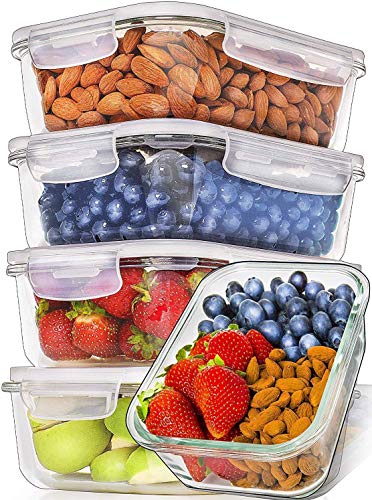 Product Cover Prep Naturals Glass Meal Prep Containers (5 Pack, 36 Ounce) - Glass Food Storage Containers with Lids - Food Containers Food Prep Containers Glass Storage Containers with Lids Glass Lunch Containers
