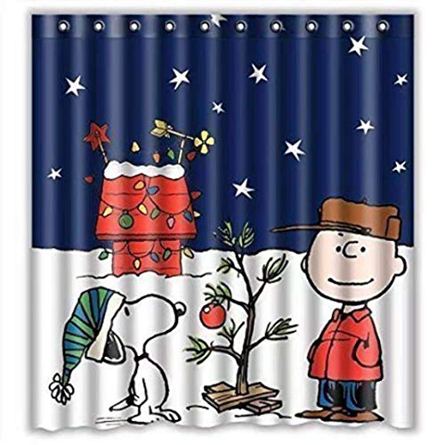 Product Cover Eaiven Snoopy Christmas Shower Curtain, Funny Charlie Brown Waterproof Shower Curtains Navy Blue Bath Curtain Kids Cute Bathroom Set with Hooks for Thanksgiving Halloween Decoration Home Decor 66