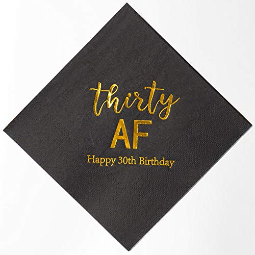 Product Cover Crisky 30th Birthday Napkins Black Gold Thirty AF 30th Birthday Cocktail Napkins Beverage Napkins 30th Birthday Party Candy Table Decoration, 50 Count, 3-Ply