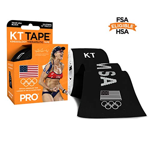 Product Cover KT Tape Pro Synthetic Kinesiology Sports Tape, Water Resistant and Breathable, 20 Precut 10 Inch Strips, Team USA Olympic Edition, Black