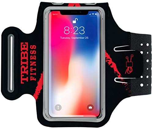 Product Cover TRIBE Running Armband & Phone Holder for iPhone X, Xs, Xs Max, Xr, 8, 7, 6, Plus Sizes, Galaxy S9, S8, S7, S9/S8 Plus, Note with Adjustable Elastic Band & Key/Card Slot - 100% Lycra