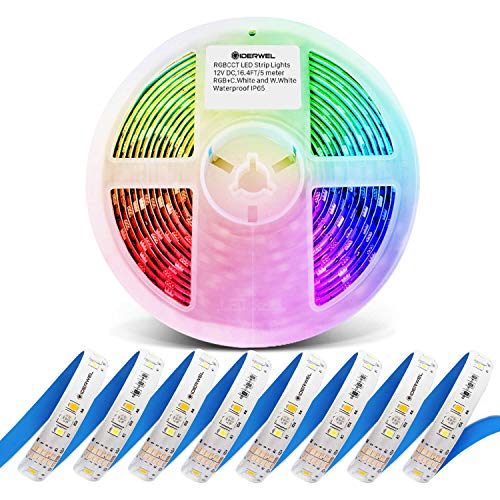 Product Cover GIDERWEL Smart 16.4ft RGBWW LED Strip Lights 12V 450 LEDs Dimmable RGB Cold White Warm White Changing Color,6 Wire RGBCCT Full Color Flexible Ambiance LED Lightstrip Plus,Only Strip Light