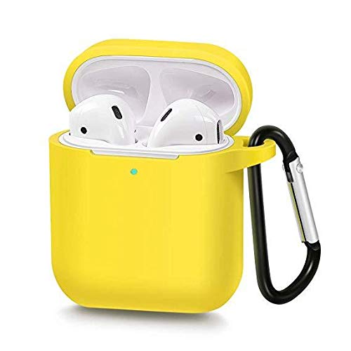 Product Cover UUSJ Compatible for AirPods Case with Keychain, Shockproof Protective Silicone Cover Skin for AirPods Charging Case (Yellow)
