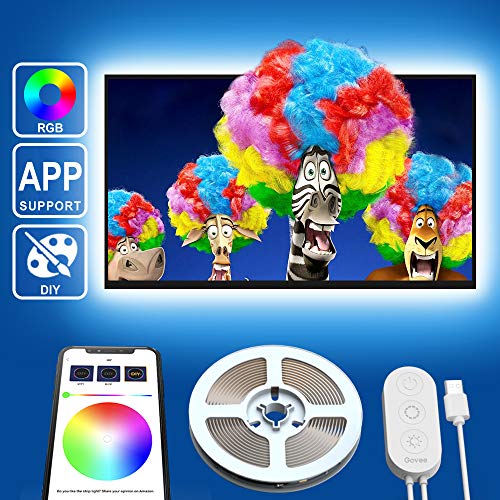 Product Cover TV Backlights with APP, Govee 6.56FT RGB LED Strip Lights 5050 TV Lights Kits for 40-60 inch TV, Multi DIY Colors Accent Lights with 3M Tape and 5 Clips, Adjustable Brightness, USB Powered