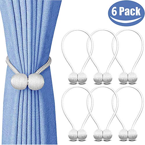 Product Cover Melaluxe 6 Pack Magnetic Curtain Tiebacks, Decorative Curtain Holdbacks for Window Décor (White)
