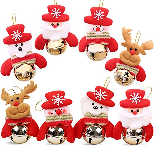 Product Cover AtRenty Christmas Bells Decorations for Home Ornaments for Tree Jingle Door Hanging, Santa, Snowman, Reindeer, Bear (8 Pcs)