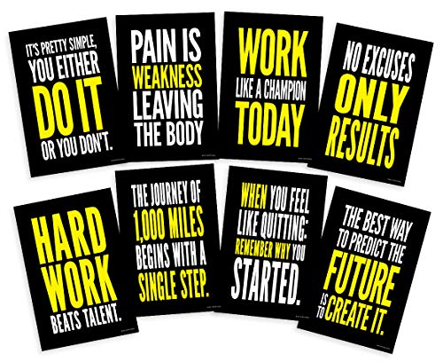 Product Cover Motivational Posters for Gym; Success Quote Wall Art Inspired by Crossfit and Gym Exercise Workout for Weight Loss Cardio 12x18 Inch Size, Set of 8 Unframed