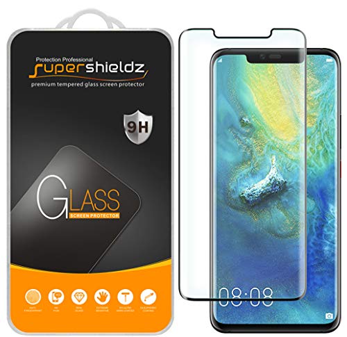 Product Cover (2 Pack) Supershieldz for Huawei (Mate 20 Pro) Tempered Glass Screen Protector, (Full Cover) (3D Curved Glass) Anti Scratch, Bubble Free (Black)