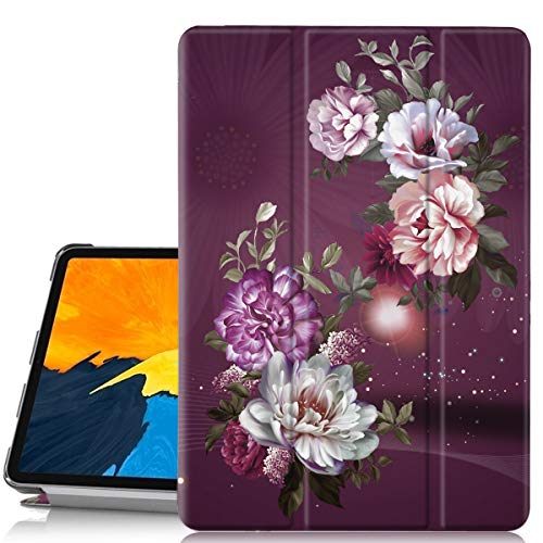 Product Cover Hocase iPad Pro 11 Case, Trifold Folio Stand Smart Case with PU Leather, Auto Sleep Wake, Plastic Hard Back Cover for iPad A1980/A2013/A1934 (Apple Pencil Charging Supported) - Burgundy Flowers