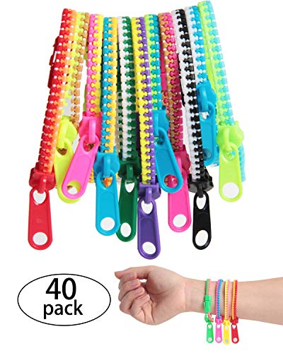 Product Cover SBYURE 40Piece Friendship Fidget Zipper Bracelet Neon Colors Sensory Bracelet Bulk Set Party Toys for Students Kids Birthday, Goodie Bags, Small Prizes, Mixed