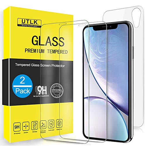 Product Cover UTLK Screen Protector for iPhone XR, [2 Front+2 Back ] [6.1 inch],HD Clear Tempered Glass Screen Protector for iPhone XR / 10R, Case Friendly
