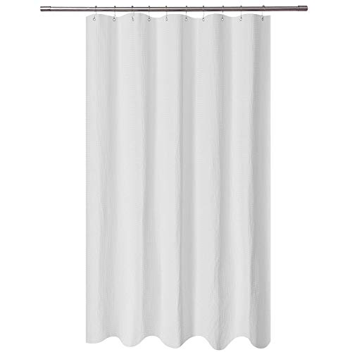 Product Cover Long Stall Shower Curtain 54 x 78 inch, Fabric, Waffle Weave, Hotel Collection, 230 GSM Heavy Duty, Water Repellent, Machine Washable, Spa, White Pique Pattern Decorative Bathroom Curtain