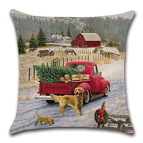 Product Cover axsl Farmhouse Christmas Pillow Cover Puppies and Christmas Tree in Red Car Pillow Cushion Case Throw Pillow Case Cushion Cover 18