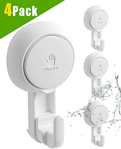 Product Cover Luxear Suction Hooks Powerful Vacuum Suction Cup Hooks- No Drilling No Damage The Wall Shower Hooks for Towel, Robe, Loofah in Bathroom Kitchen Hanger Hooks for Spoons Reusable Removable (4 Pack)