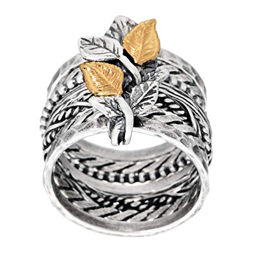 Product Cover PAZ Creations .925 Sterling Silver Multi-Band Ring with 14K Gold Leaves