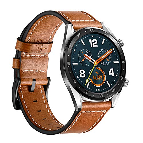 Product Cover LeafBoat Compatible with Huawei Watch GT Sport/Classic Leather Band,Replacement Buckle Strap Wristband Compatible Huawei Watch GT Classic/Sport/TicWatch E2/S2 / Smartwatch (Brown)