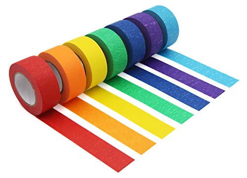 Product Cover Colored Masking Tape - 7 Rolls 1 Inch x 15M Kids DIY Craft Set,Colored Tape for Classroom & Party Decorations,Kids DIY Art Projects,Labeling or Coding,Assorted Color Coded and Home Painting