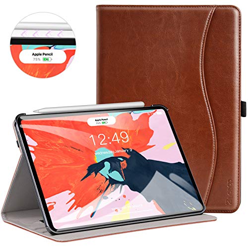 Product Cover Ztotop for iPad Pro 12.9 Case 2018, Leather Folio Stand Case Smart Cover for 2018 iPad Pro 12.9-inch 3rd Generation (Supports iPad Pencil Charging) with Auto Sleep/Wake Strap Pocket - Brown