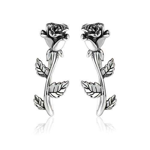Product Cover Wicary Rose Ear Crawler Cuff Earrings Sterling Silver Studs Ear Climber Hypoallergenic