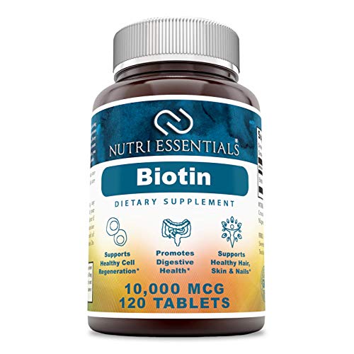 Product Cover Nutri Essentials Biotin 10000 Mcg Tablets Dietary Supplements (Non-GMO, Gluten-Free) - Supports Healthy Cells Regeneration - Promotes Digestive Support (120 Tablets)
