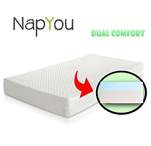 Product Cover Official Amazon Exclusive NapYou Dual Comfort Crib Mattress, Firm Side for Infant & Soft Side for Toddler with 100% Waterproof Cover Made with Organic Cotton - Reversible Baby Mattress