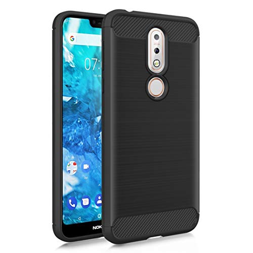 Product Cover BEBEST-Nokia 7.1 Case, Flexible Shock Resistant Brushed Texture Soft TPU Protective Cover for Nokia 7.1 (Black)