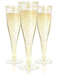 Product Cover Plastic Champagne Flutes Disposable - 100 Pack | Gold Glitter Plastic Champagne Glasses for Parties | Glitter Clear Plastic Cups | Plastic Toasting Glasses | Mimosa Glasses | Wedding Party Bulk Pack