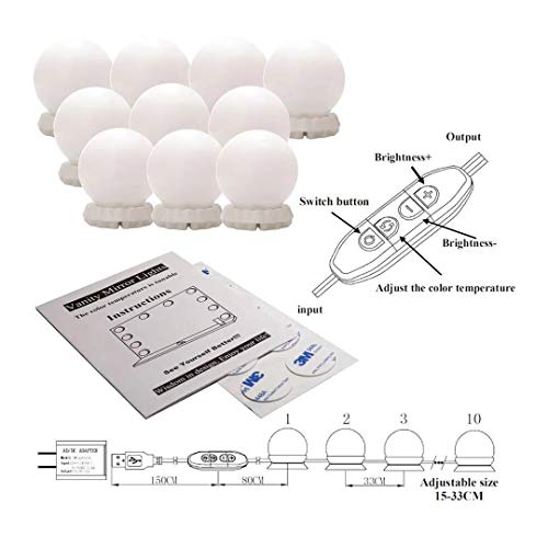 Product Cover 10W LED Bulbs Mirror Hollywood Vanity Makeup Mirror Lights 3 Color LED Lamp Kit Lens Headlight LED Bulbs Kit DIY Lamp Light Makeup Tools