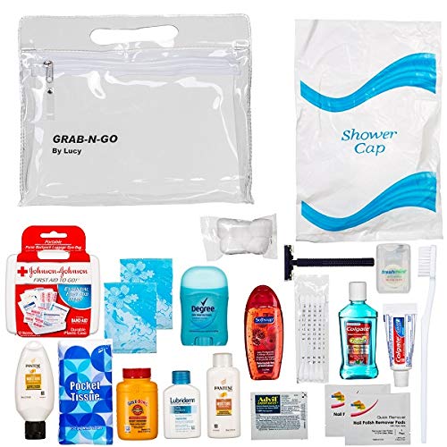 Product Cover Women's Ultimate Travel Toiletries Bag, Shampoo, Conditioner, Body Wash, Bar Soap, Deodorant, Toothbrush, Toothpaste, Floss, Nail Polish Remover Pads, Bundle of TSA Approved Size (Clear Women's Bag)