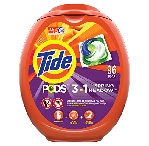 Product Cover Tide PODS Laundry Detergent Liquid Pacs, Spring Meadow Scent, HE Compatible, 96 Count per Pack, 77 Oz (Packaging May Vary)