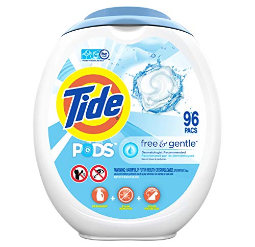 Product Cover Tide PODS Free and Gentle Laundry Detergent, 96 Count, Unscented and Hypoallergenic for Sensitive Skin, Free and Clear of Dyes and Perfumes, HE Compatible (Packaging May Vary)
