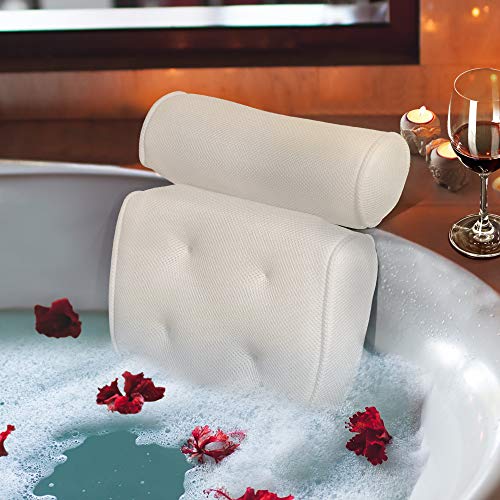 Product Cover Bath Pillow Luxury Spa Bathtub Cushion 3D-Mesh Head,Neck,and Shoulder Support with 4 Non-Slip Strong Suction Cups