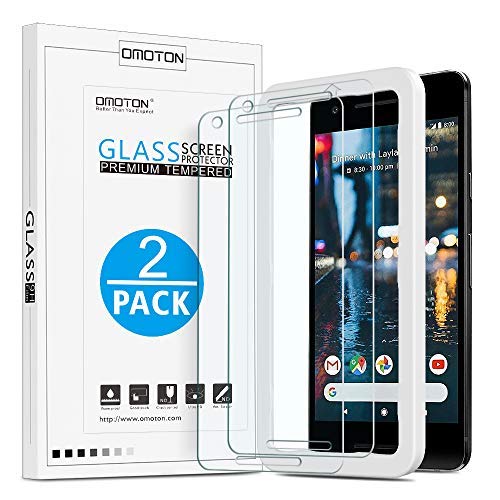 Product Cover OMOTON [2 Pack] Screen Protector for [Google Pixel 2]- Tempered Glass/ Only Cover Display Area [Not for Pixel 2 XL]